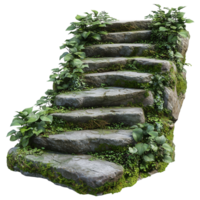 Stone steps with green plants nature climbing stairway architecture isolated on transparent background png