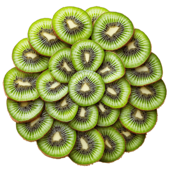 Fresh kiwi fruit slices arranged in a circle on a plain background isolated on transparent background png