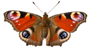 A butterfly with large eyes and a large red and black body png