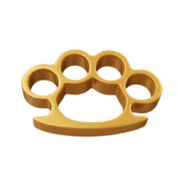 A golden knuckle duster is displayed with four holes for fingers and a curved grip, typically used as a weapon for hand-to-hand combat. png