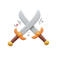 Two cartoon swords are crossed with beads around it, often used to represent a game, duel, or competition. png