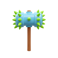 A light blue cartoon hammer is covered in green spikes and has a brown wooden handle, suitable for use in animated content. png