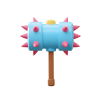 This is a 3D rendering of a blue hammer toy with pink spikes and a brown wooden handle, perfect for illustrations. png