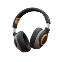 Black and gray headphone with orange accents in a 3D render provides a sleek and modern option for listening to audio. png