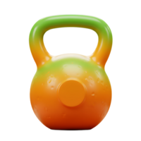 A kettlebell features a green and orange gradient color scheme and water droplets, ideal for fitness or strength training. png