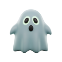 A cute cartoon ghost with glowing eyes and a surprised expression floats in a minimalist style, perfect for Halloween themed content. png