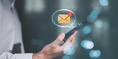 electronic mail and Security, Email marketing and newsletter concept,Digital communication with email messages,Sending and receiving messages online with the email icon ,notifications photo