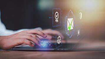 Email marketing and newsletter concept,Digital communication with email messages ,Sending and receiving messages online with the email icon ,notifications ,electronic mail and Security photo