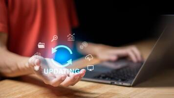 new interface refresh website ,Development of wireless systems and connectivity ,technology information update and upgrade concept, online program installation, maintenance and process change photo