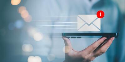Sending and receiving messages online with the email icon ,notifications ,electronic mail and Security, Email marketing and newsletter concept,Digital communication with email messages photo
