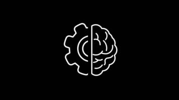 Brain and cogwheel animated icon. Thinking process, Analytical skills line animation. Isolated on black background. video