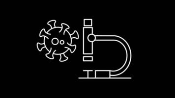 Virus cell test under microscope animated icon. White illustration on black background. video