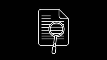 Document review line icon animation. Magnifying glass examining paper animated. White illustration isolated on black background. video