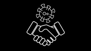 Virus spreading line icon animation. Handshake and virus cells icon animation. infection outbreak isolated on black background. video