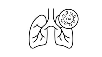 Lungs and virus cell line icon animation. black illustration on white background.. Motion graphics animation . video
