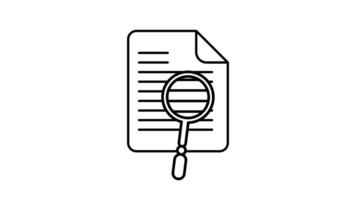 Document review line icon animation. Magnifying glass examining paper animated. Black illustration isolated on white background video