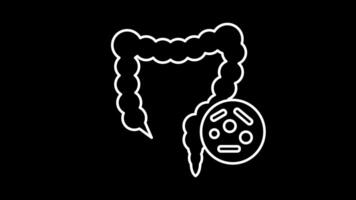Animated Large Intestine icon. Line Icon of Bacterial Attack on the Large Intestine. Digestive infection. White Illustration on Black Background. video