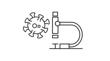 Virus cell test under microscope animated icon. Black illustration on white background . video