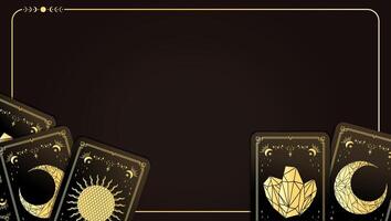 Tarot banner. Celestial fortune telling divination background with empty space for text. Template with golden magical tarot cards vector