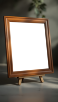An empty wooden frame on a table with a plant png