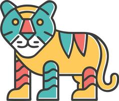 Stylized Tiger Illustration with Bold Outlines and Geometric Color Blocking Design vector