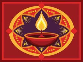 Elegant Diwali Celebration A Lit Diya Lamp on a Decorative Rangoli Pattern vector