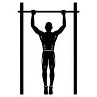 Silhouette of a Muscular Man Performing a Pull Up Exercise vector