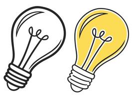 Lightbulb comparison One is outlined the other is filled with yellow color vector