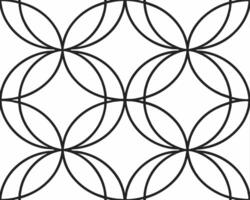 Seamless Geometric Pattern with Intersecting Circles and Floral Elements in Black and White vector