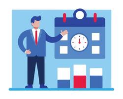 Business Presentation with Calendar Clock and Bar Chart in Flat Style vector