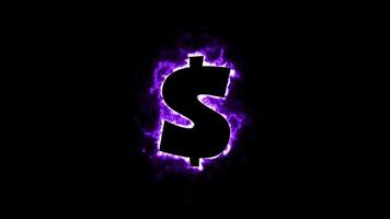 Animation of a burning dollar sign on a black background with fire Seamless loop. video