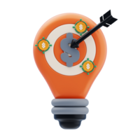 Idea Target 3D Icon. Idea lightbulb target money 3d icon png