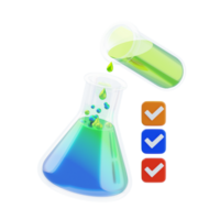 Experiment 3D Icon. Colorful science experiment flask 3d icon png