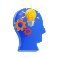 imparare per pensare 3d icona. creativo pensiero con ingranaggi idea 3d icona png