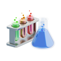 Lab Equipment 3D Icon. Colorful lab test tubes flask 3d icon png
