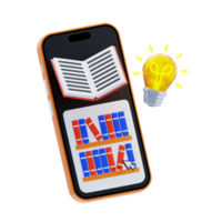 Online Library 3D Icon. Digital library on mobile screen 3d icon png