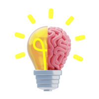 Créatif esprit 3d icône. cerveau fusionné avec ampoule 3d icône png