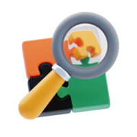 Problem Identification 3D Icon. Puzzle search magnifying glass 3d icon png