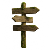 Mossy Wooden Signpost in Nature Setting with Rustic Charm png