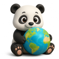 Cute Panda Holding a Globe with a Friendly Expression and Simple Design png