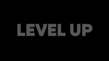 4K animation motion featuring the text level up on a black background. Perfect for gaming intros, motivational content, progress visuals, and achievement themes. video