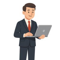 Professional Man with Laptop in Business Setting, Simple Design png