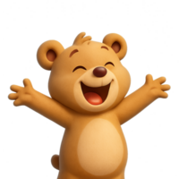 Joyful Cartoon Bear Stretching with Happy Expression in Simple Style png