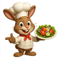 Cheerful Rabbit Chef Holding a Colorful Salad with Fresh Vegetables png