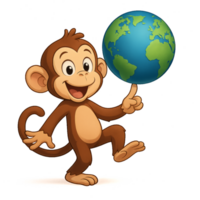 Playful Monkey Balancing Earth Globally with Cheerful Expression png
