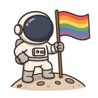 Astronaut Holding Rainbow Flag in Simple Cartoon Style Artwork png