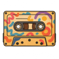 Colorful Retro Cassette Tape with Abstract Design and Fun Patterns png