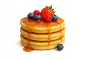 Fluffy Pancakes with Berries and Maple Syrup on a Bright Background png