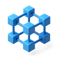 3D Blue Block Network Structure for Digital Innovation Concepts png