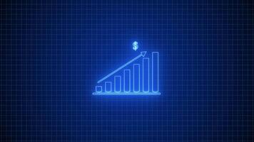 Animated Neon Business Chart on Grid Background for Presentations and Videos